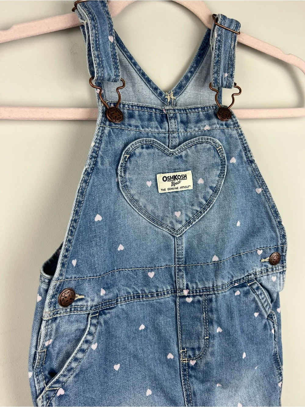OshKosh B'gosh Blue Denim Overalls with Pink Heart Print